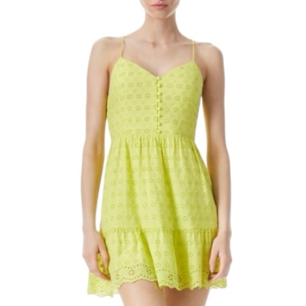 Alice + Olivia FAE SPAGHETTI STRAP MINI DRESS in lime green SZ 4